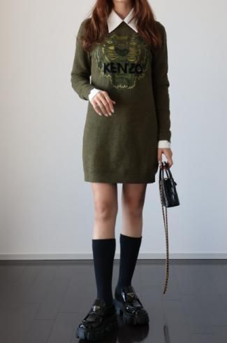 USEDKENZO / tiger embroidery round neck sweatshirt dress