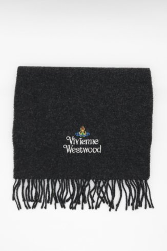 【USED】Vivinne Westwood / logo embroidery wool fringe muffler 