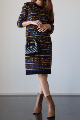 vintageYves Saint Laurent / round neck multi color knit dress