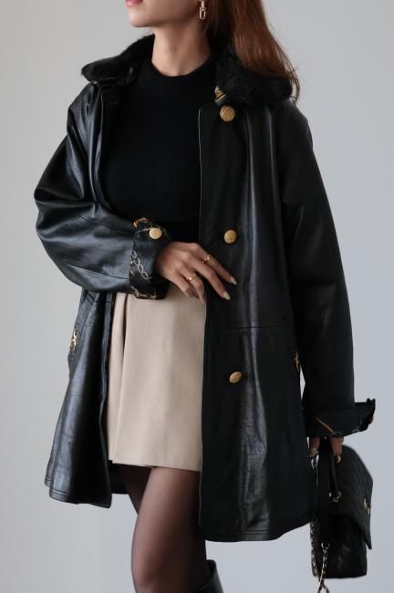 vintage】GIANNI VALENTINO / 3way collar lamb leather coat vintage】GIANNI VALENTINO / 3way collar lamb leather coat