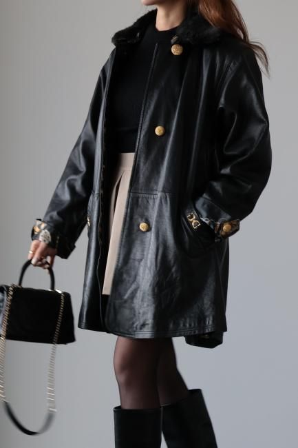 vintage】GIANNI VALENTINO / 3way collar lamb leather coat - Madder