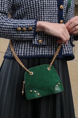 vintageCELINE / double chain strap suede mini shoulder bag