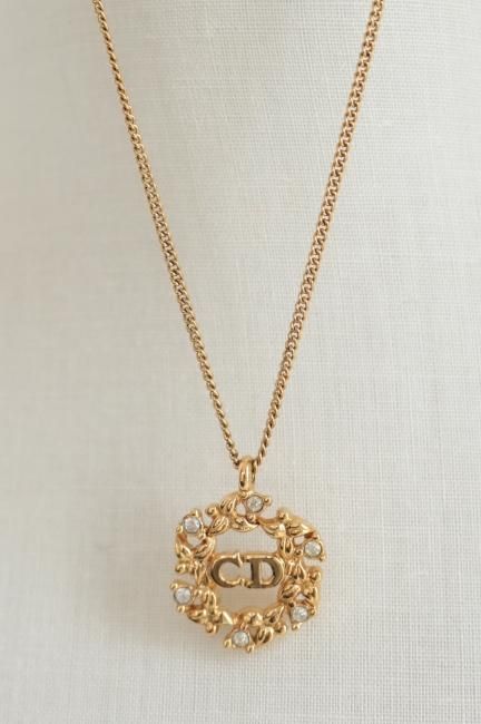 vintage】Christian Dior / CD logo icon & rhinestone top necklace