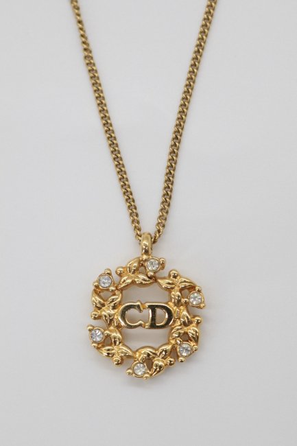 vintage】Christian Dior / CD logo icon & rhinestone top necklace