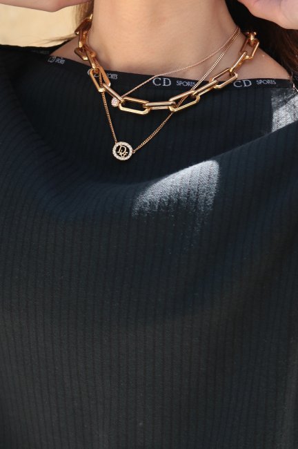 vintage】Christian Dior / ”Dior” rhinestone oval top necklace 