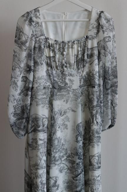 toile de jouy high waist chiffon dress / black - Madder vintage