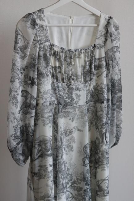 toile de jouy high waist chiffon dress / black - Madder vintage