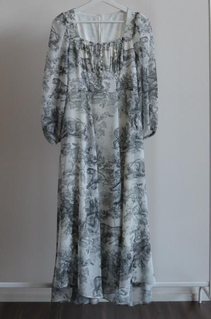 toile de jouy high waist chiffon dress / black - Madder vintage