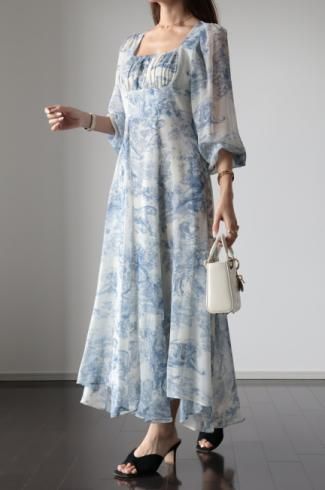<img class='new_mark_img1' src='https://img.shop-pro.jp/img/new/icons56.gif' style='border:none;display:inline;margin:0px;padding:0px;width:auto;' />toile de jouy high waist chiffon dress / blue