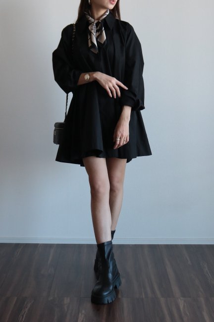 tuck pleats shirt dress / black - Madder vintage