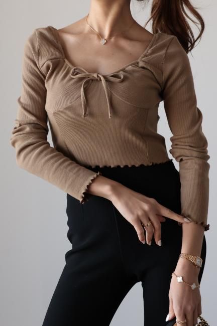 ribbon mellow lib tops / brown - Madder vintage