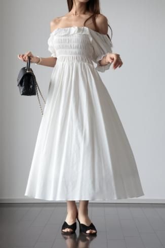 2way shoulder gingham check dress / white