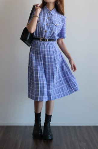 【vintage】tartan check pleats dress