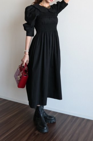 platter collar shirring flare dress