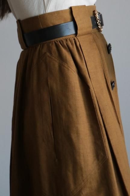 YSLお洒落スカート vintage】Yves Saint Laurent / button down linen mix skirt