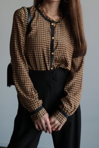 【vintage】90's round neck hounds tooth blouse