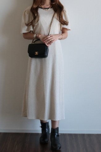 flare sleeves bicolor sack dress / beige