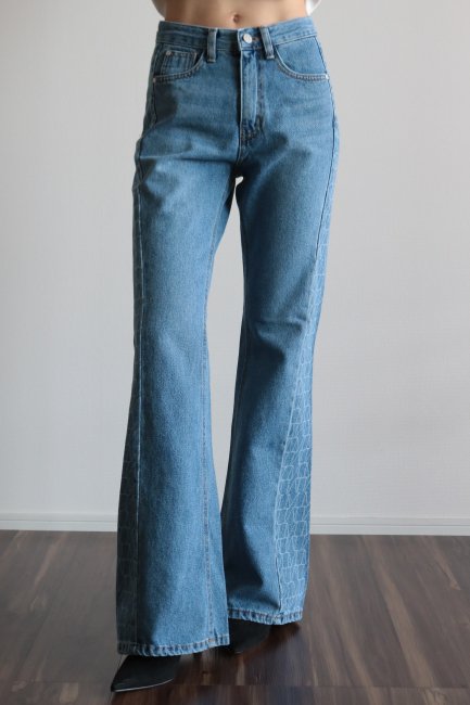 side switching flare denim pants / blue - Madder vintage
