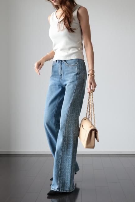side switching flare denim pants / blue - Madder vintage