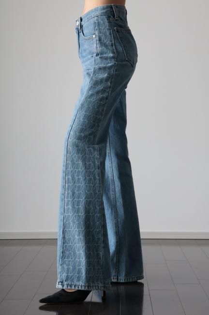 side switching flare denim pants / blue - Madder vintage