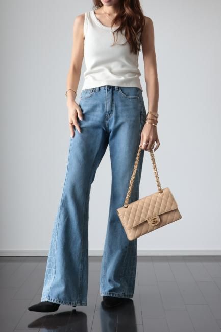 high waist boots cut stretch denim pants / black - Madder