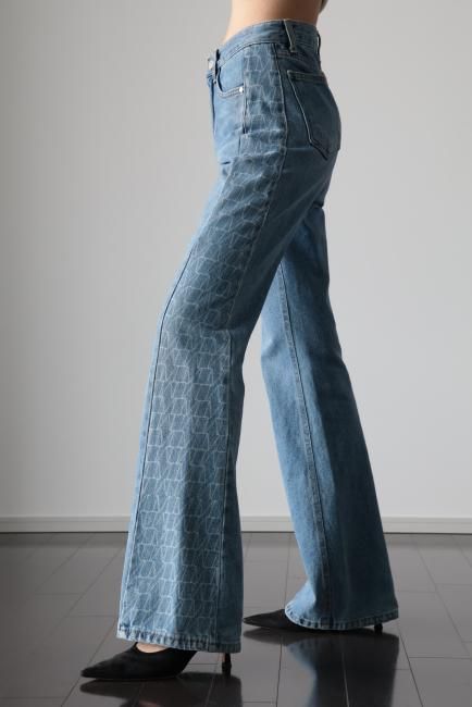 side switching flare denim pants / blue - Madder vintage