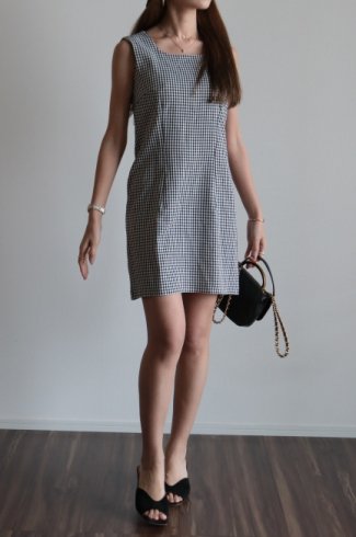 vintagesquare neck shepherd check sleeveless dress