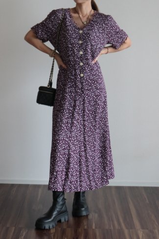 vintageloop piping floral A line long dress