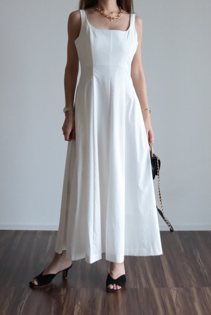 square neck sleeveless long dress / white - Madder vintage