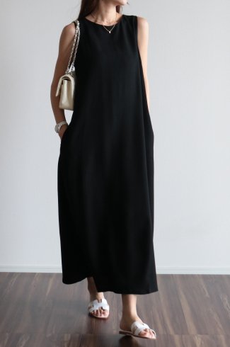 round neck linen mix dress / black