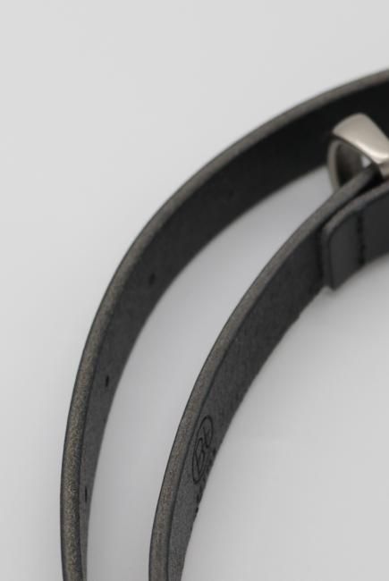 silver buckle leather belt / black - Madder vintage
