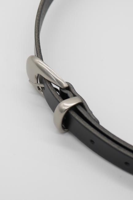 silver buckle leather belt / black - Madder vintage