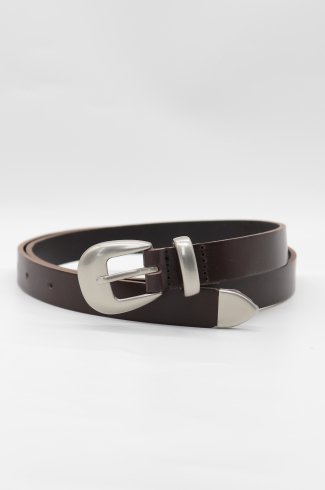 silver buckle leather belt / brown