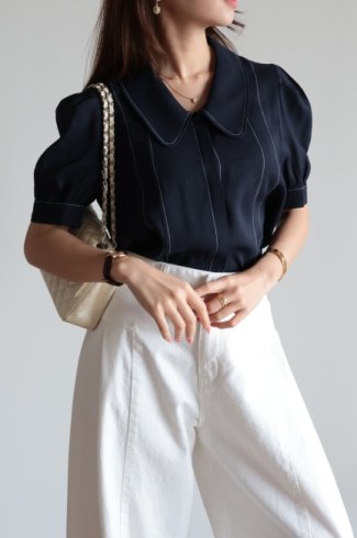 <img class='new_mark_img1' src='https://img.shop-pro.jp/img/new/icons56.gif' style='border:none;display:inline;margin:0px;padding:0px;width:auto;' />chelsea collar georgette blouse / navy