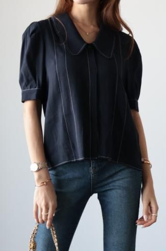 <img class='new_mark_img1' src='https://img.shop-pro.jp/img/new/icons56.gif' style='border:none;display:inline;margin:0px;padding:0px;width:auto;' />chelsea collar georgette blouse / navy