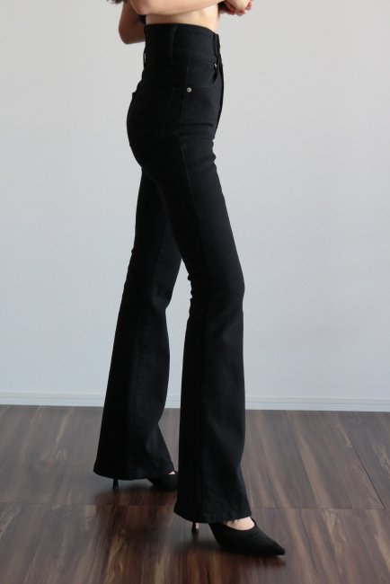high waist boots cut stretch denim pants / black - Madder vintage
