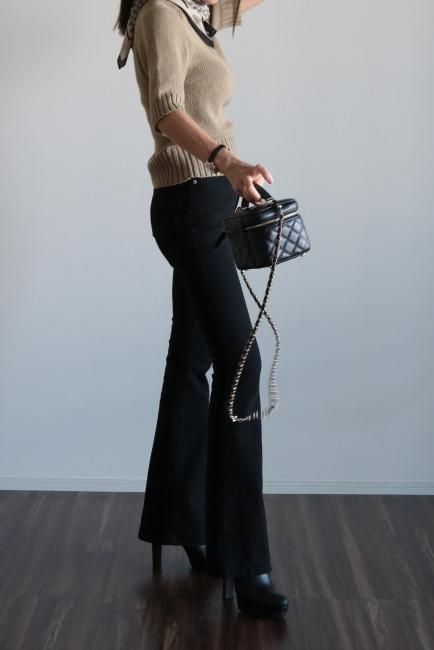 high waist boots cut stretch denim pants / black - Madder