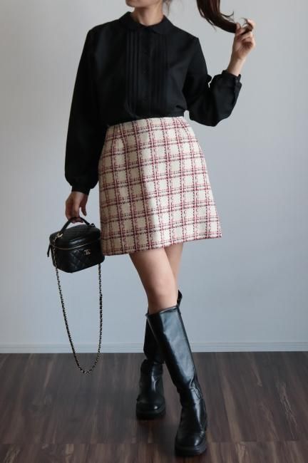 【期間限定特価】 pattern check vintage】90's trapezoid vintage Madder - skirt ネームタグ