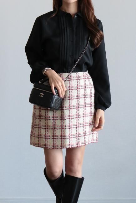vintage】90's check pattern trapezoid skirt - Madder vintage
