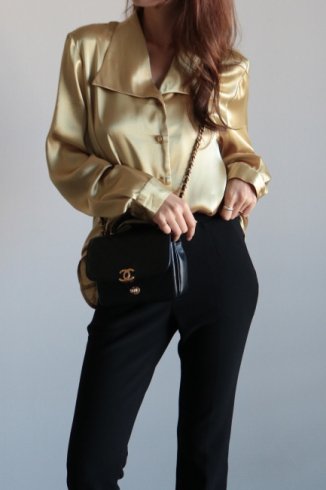 vintage90's oblong collar satin blouse