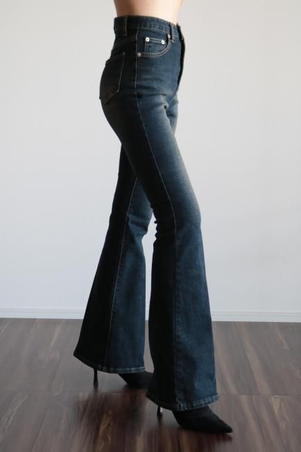 high waist shaving boots cut stretch denim pants - Madder