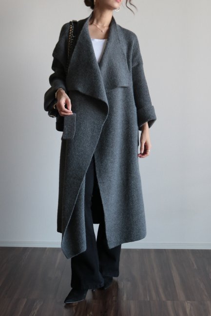stand out collar rib knit gown coat / gray - Madder vintage