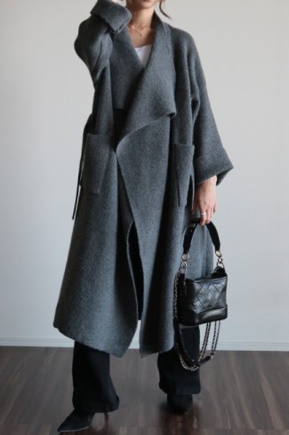 stand out collar rib knit gown coat / gray
