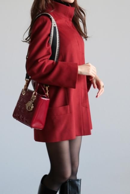 vintage】KENZO / stand collar midi coat - Madder vintage vintage】KENZO / stand collar midi coat - Madder vintage
