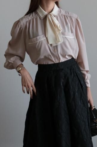 vintage90's ribbon tie double collar blouse