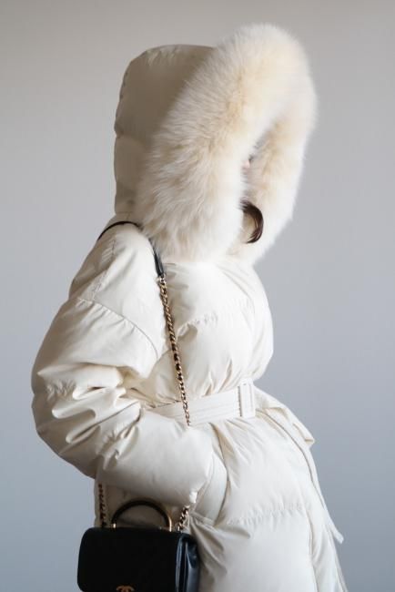multi fur hooded goose down coat / ivory - Madder vintage