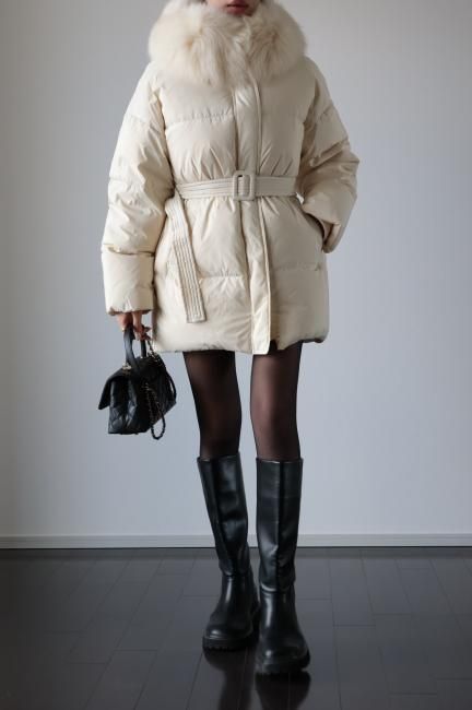 multi fur hooded goose down coat / ivory - Madder vintage