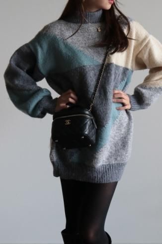 vintage90's over sized high neck knit sweater