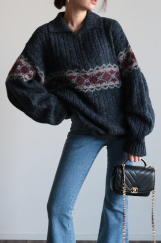 【vintage】90's half zip knit sweater