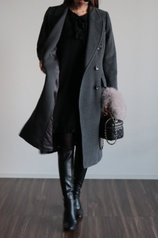 【vintage】Yves Saint Laurent / peaked lapel collar double breasted angora long coat 